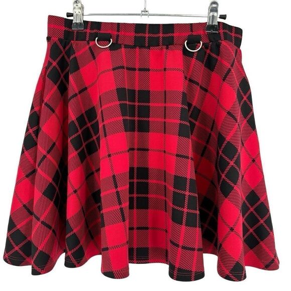 Hot Topic Red & Black Plaid‎ O-Ring Skater Skirt Size 29 - Picture 5 of 5